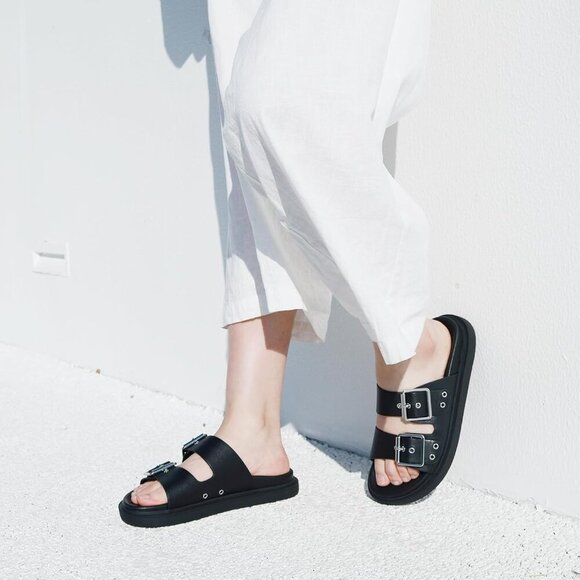 WomenPlatform Sandals Faux Leather Adjustable Double Strap Summer Beach - Picture 5 of 6